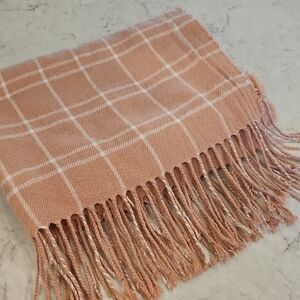 Banana Republic Plaid Fringe Scarf in Pink and White